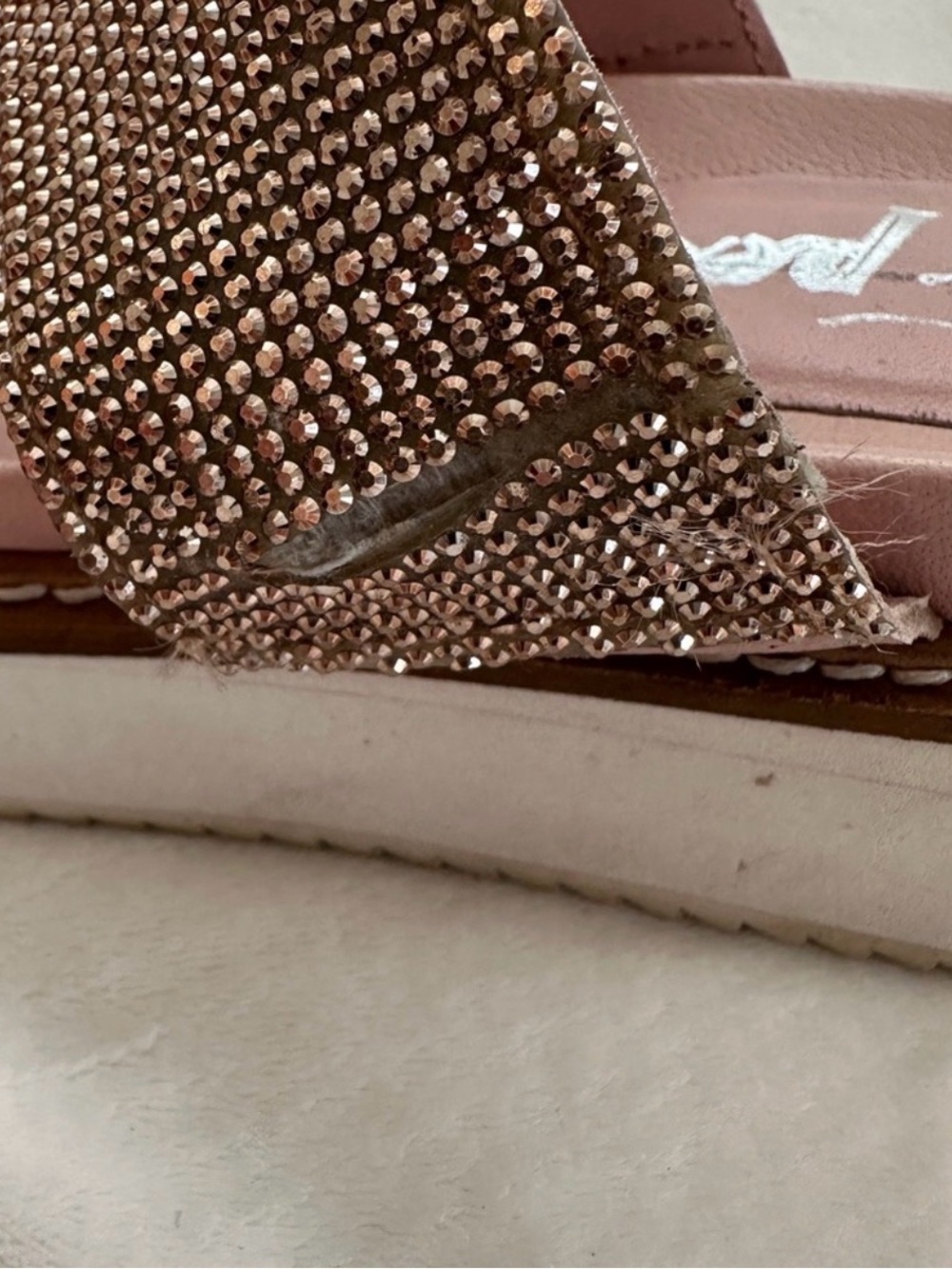 Free People Rose Gold Rhinestone Platform Slide Sandals Size 38 (7.5 - 8) - Picture 8 of 10